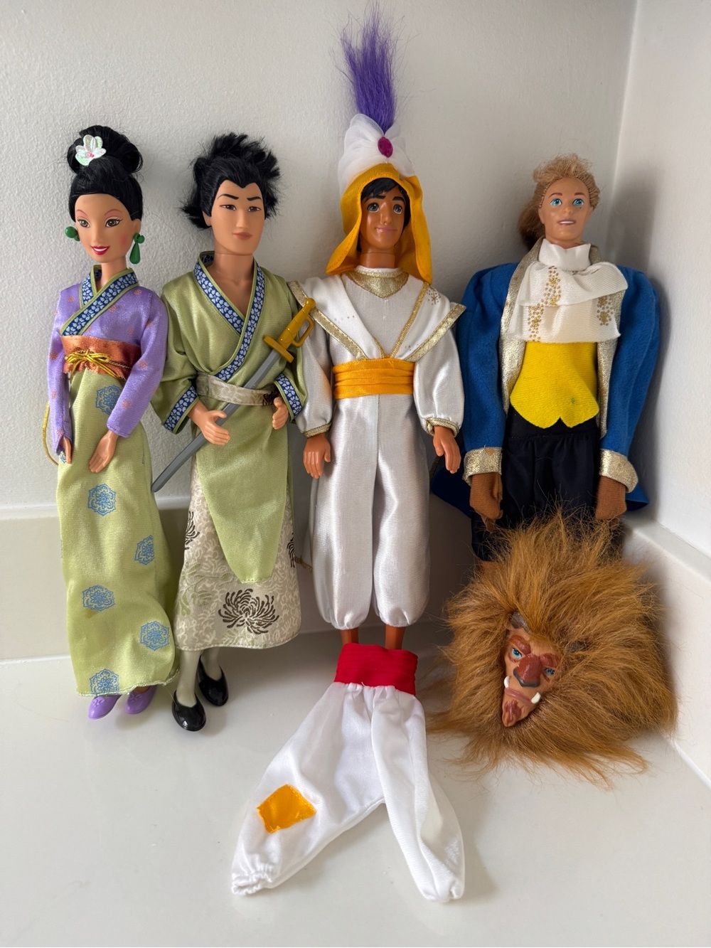 1990s Disney Mattel Doll Collection - Aladdin, Beast, Mulan